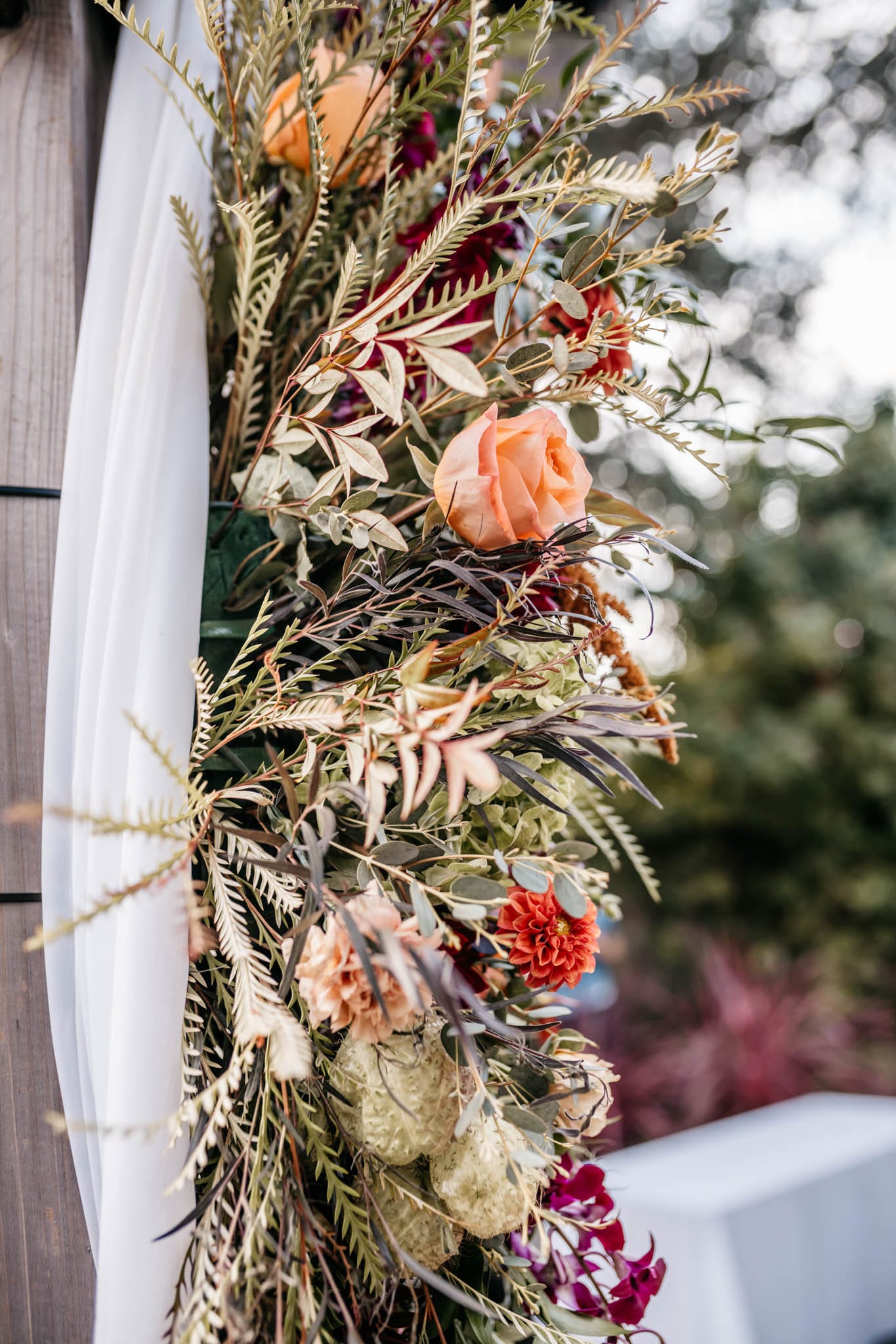Ceremony florals and drapery in Wine Country